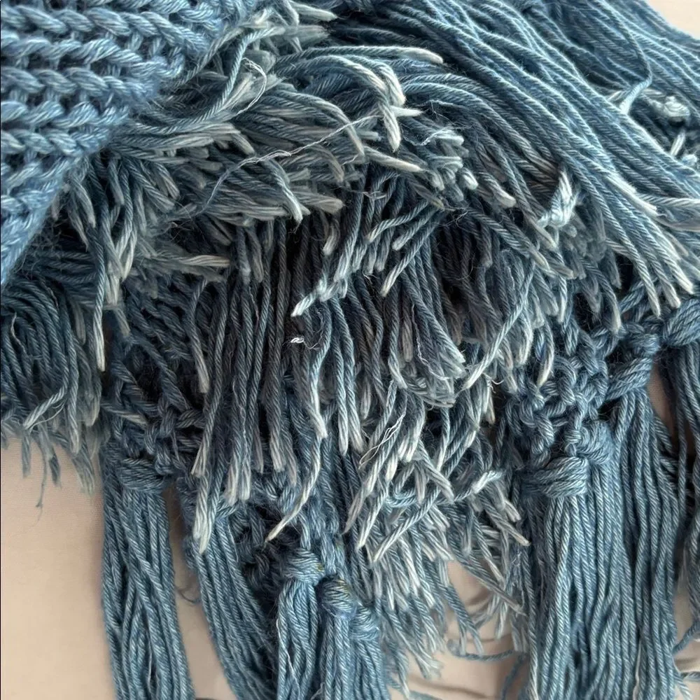 HAND CRAFTED Chunky Scarf Shawl fringe denim wool cotton mohair cashmere silk